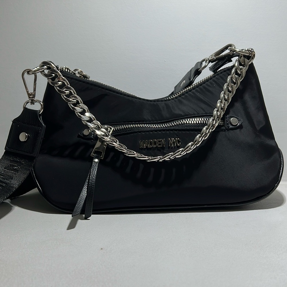 Sleek Black and Silver Chain Shoulder Bag